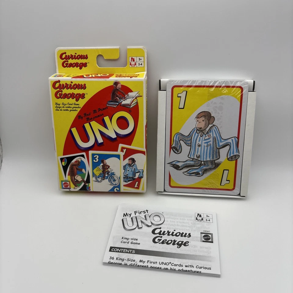 Mattel Curious George UNO Ages 3 King-size Card Game My First H6347 EUC