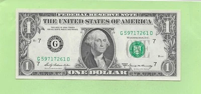 1969A ..UNCIRC $1  G 5971 7261 D  .... 1969A  $1  G-D     NICE NOTE      FRN - Image 1 of 2