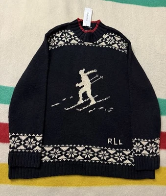 Suéter de esquí de esquiador tejido a mano Polo Ralph Lauren vintage años 90 para mujer 3X XXXL negro Foto 1 de 4