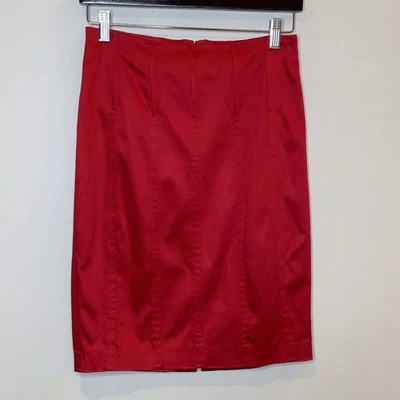 Arden B Pencil Midi Skirt Ribbed Sexy Valentines Day Date Satin Shine Red 8 - Image 1 of 4