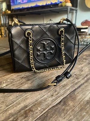 Tory Burch Fleming Soft Mini Chain Tote Leather Crossbody Black Excellent Cond… - Image 1 of 4