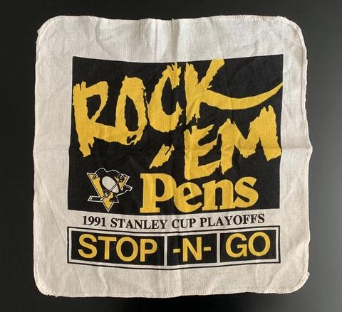 Vintage 1991 Pittsburgh Penguins Stop-N-Go Rock 'Em Pens Playoff Rally Towel Cover