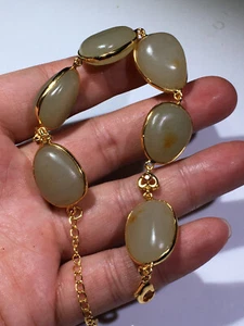 set Hetian jade seed material inlaid raw stone gilt bracelet - Picture 1 of 5