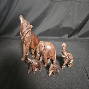 Hand Carved Wooden Elephant And Wolf Statues Figurine Sculpture Wood Home Decor - Picture 1 of 6