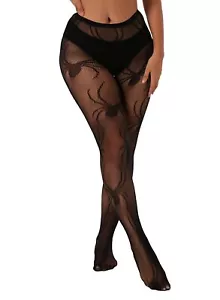 Spiders Pattern Fishnet Tights Womens Black Sexy High Waist Spider Print Net ... - Picture 1 of 4