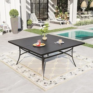 Patio Dining Table for 8 Person Outdoor Table with Umbrella Hole Square Black - Picture 1 of 8