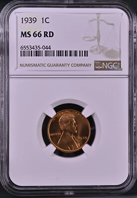 1939 1C RD Lincoln Wheat One Cent NGC MS66RD  6553435-044 - Image 1 of 2