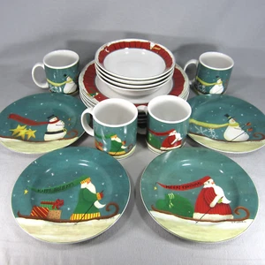4 Sakura Winter Journey 4pc Place Settings Holiday Collection Santa Snowman - Picture 1 of 13