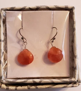 NIB Faceted Carnelian Agate Earrings & Pendant Set Sterling Silver Wire Wrap - Picture 1 of 5
