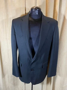 Mens Vtg 70s Sheplers Western Blazer Size 42R Solid Black 2 Button Polyester - Picture 1 of 9