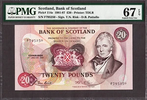 Scozia 20 sterline 6 gennaio 1987 Pick-114e SUPERBA GEMMA UNC PMG 67 EPQ QUALITÀ SUPERIORE! - Foto 1 di 2
