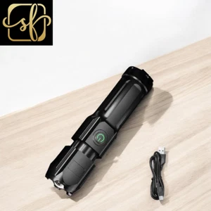 Torcia LED Nera Potente Ricaricabile USB 18650 Impermeabile Zoom Pesca Hun - Foto 1 di 2