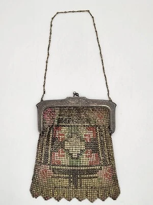Cartera de malla metálica esmaltada colorida Whiting & Davis Beadlite de colección de 1930 Foto 1 de 4