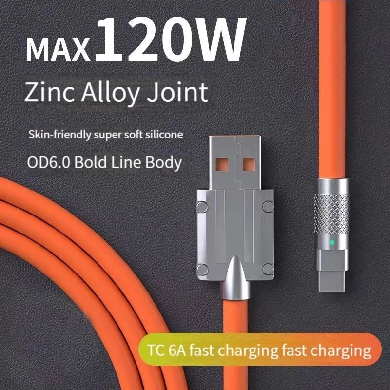 120W 6A Super Fast Charge Liquid Silicone Cable Quick Charge Micro USB - Image 1 of 4