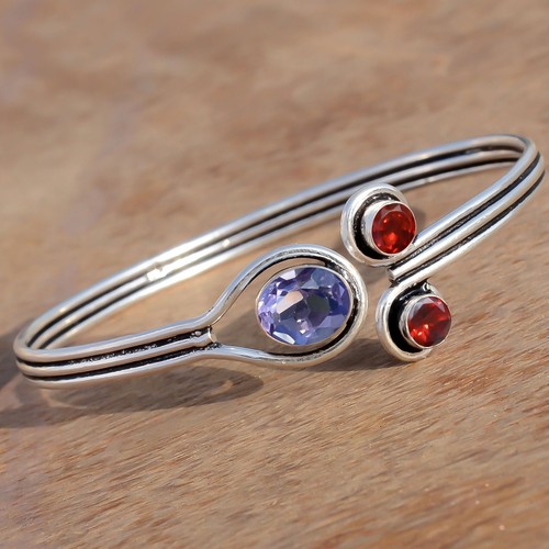 VALENTINO Braccialetto pietra preziosa taglio ametista e granato argento sterling 925 aspetto fresco