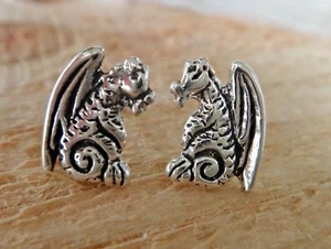 Sterling Silver SMALL 12x8mm Cute Dragon Stud Post Earrings - Picture 1 of 3