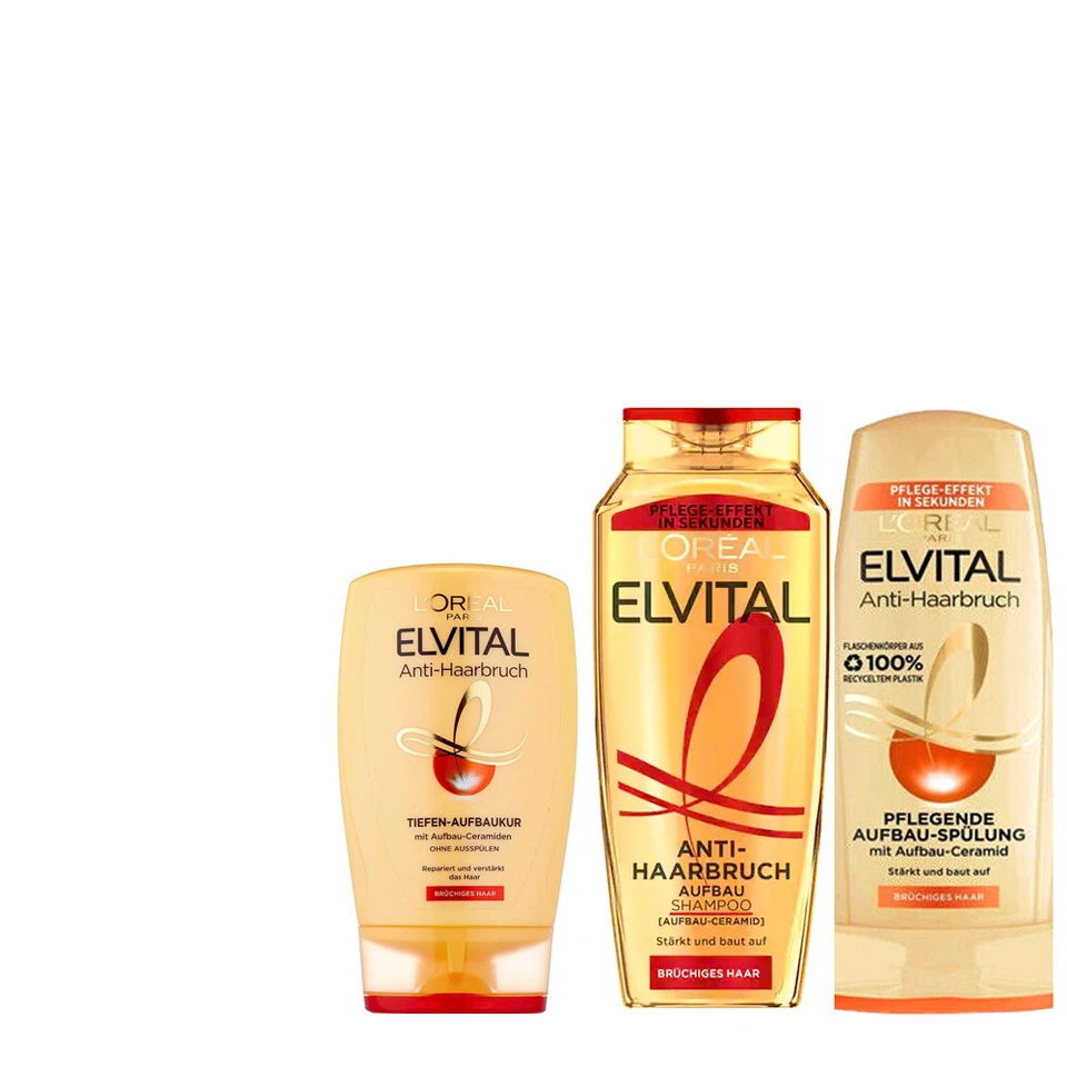 3tlg. Set | Loreal Elvital Anti - Haarbruch Shampoo | Spülung & Aufbaukur - Bild 1 von 1