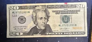 Birthday/Anniversary Serial Number 20 Dollar Bill July 25, 1993 ML07251993M Cir - Picture 1 of 6