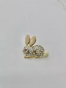 Vintage Osterhase Hase Brosche Anstecknadel Strass goldfarben Emaille - Bild 1 von 5