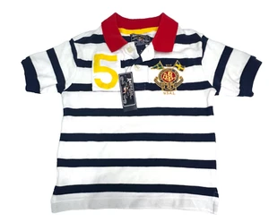 American Living Boys Size M 4 Striped Shirt Collared White Red Blue Logo 5 - Picture 1 of 1