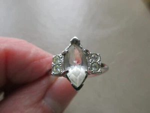 PRETTY VINTAGE SILVER TONE ART DECO STYLE CRYSTAL COSTUME DRESS RING LARGE SIZE - Picture 1 of 4