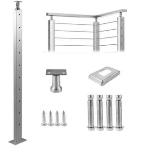 Cable Railing Post 42 in. x 0.98 in. x 1.97 in. Stair Railing Kit with Mounting - Picture 1 of 8