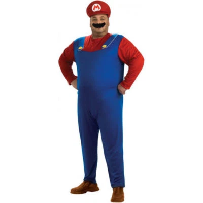Fantasia Super Mario "Mario" 3 peças macacão azul e vermelho chapéu e bigode filme fantasia - Imagem 1 de 2