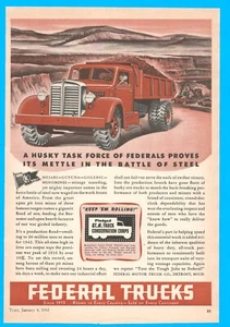 FEDERAL TRUCKS Detroit Heavy Duty Steel PRINT AD 1943 WWII construction - Picture 1 of 3