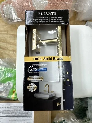 Gatco 4063 Elevate, Soporte Europeo para Pañuelos de Inodoro, Latón Cepillado Nuevo en Caja Foto 1 de 4