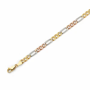 10k Gold Hollow Tri-Color Figaro Chain Necklace 18-26 Inches 3.2MM/4.0MM/5.1MM - Foto 1 di 7