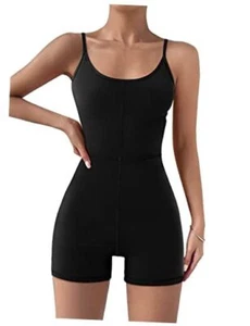 Womens One Piece Jumpsuits Shorts Rompers Sexy Bodysuit Workout Small Black - Picture 1 of 7