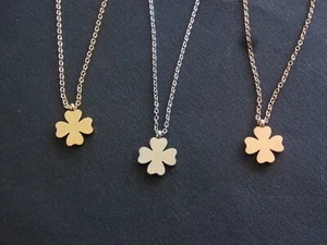 Stainless Steel Chain Necklace Pendant Flower Four Leaf Clover - Picture 1 of 5