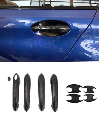 For 2024 BMW 3 Series 330i 330e Carbon Fiber Door Handle +Bowl Covers Trims - Image 1 of 4
