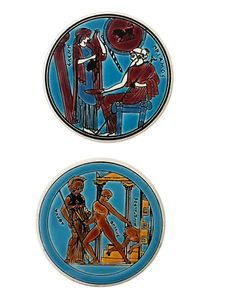 Niarchos Hellas Hand Made Vintage Greek Mythology Stone/Tile Coasters - Two - Picture 1 of 2