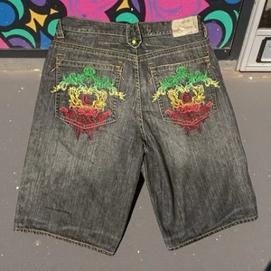 Pantaloncini denim uomo vintage COOGI Y2K ricamati taglia 36 larghi streetwear neri - Foto 1 di 21