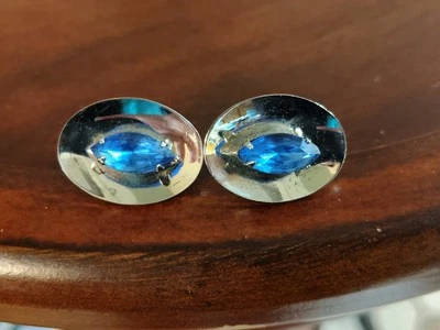 Винтажные серебряные запонки, овалы с голубыми камнями маркизы, 26x19,5 мм - Изображение 1 из 4