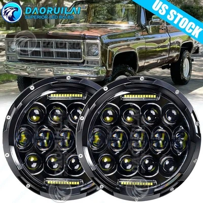 Nuevo faro halo LED redondo de 2 piezas de 7" para camioneta GMC C/K 1500 2500 1973-1979 Foto 1 de 4