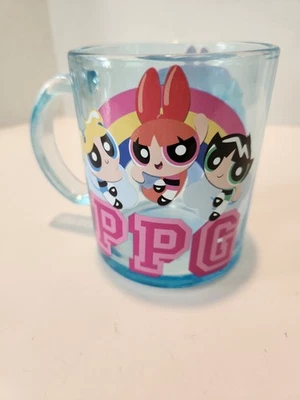 The Powerpuff Girls Clear Blue Glass Coffee Mug Holds 17.5 Ounces (517 ml) NEW - Image 1 of 4