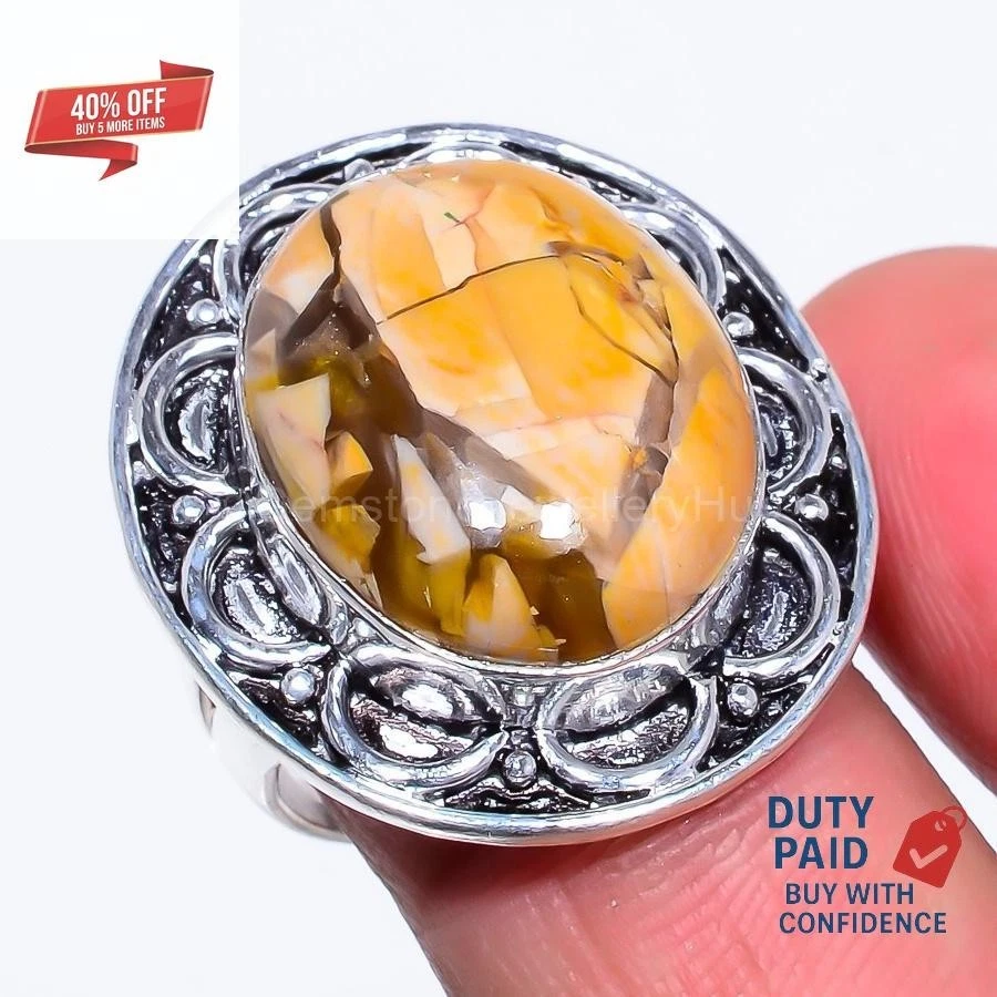 Black Friday Sale 925 Silver Brecciated Mookaite Sister Statement Ring Jewelry - Image 1 of 4