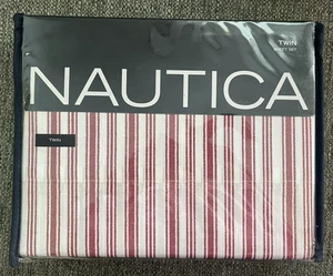 NIP Nautica Coleridge Stripe 200TC Red Stripe Twin Sheet 3pc Set Fast Shipping - Picture 1 of 5