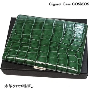 Tsubota Pearl Zigarettenetui Cosmos Leder Krokodil Grün Made In Japan - Bild 1 von 8
