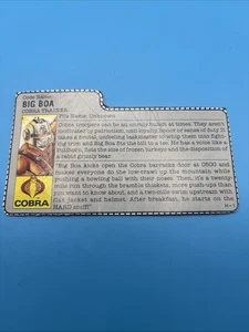 Figura de acción Hasbro Gi Joe Cobra Big Boa 1987 de colección tarjeta de archivo - Imagen 1 de 2
