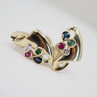 EXKLUSIVER BRILLANT-OHRSCHMUCK IN 585/GELBGOLD SAPHIR,SMARAGD & RUBIN - Bild 1 von 4