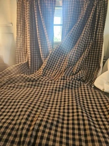 Vintage Sturbridge Park Designs Black And Tan Curtains 2 Lined Panels 76"L×34"w - Picture 1 of 7