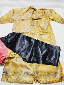 Asian Gold Kimono ? with pants, Robe Jacket Suit Made in Japan size S - Picture 1 of 14