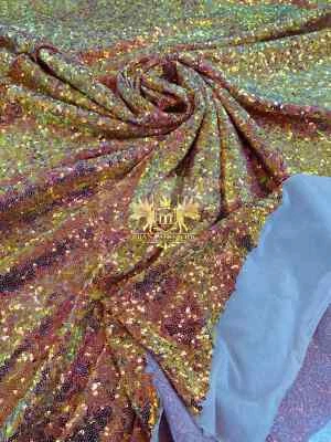 Mini Glitz Sequins - Orange Iridescent Mini Sequins 4 Way Stretch Mesh By Yard - Image 1 of 2