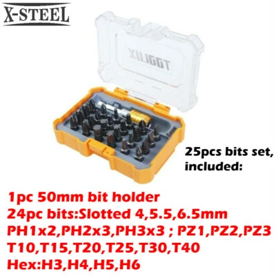 25pc S2 Steel Screwdriver Bits Set: Hex Torx Phillips Pozi Slotted - Image 1 of 3