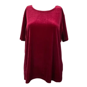 Jessica Holbrook Shirt Women M Vintage Burgundy Red Velvet Stretch Short Sleeve - Picture 1 of 10