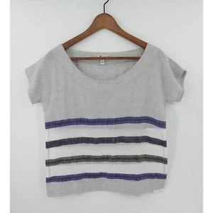 Lemlem Top Small Gray Blue Striped Gauze Shirt Layer Sustainable Boho Chic - Picture 1 of 11