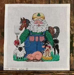 Santa with farm animals hand painted by Patti Mann wonderful needlepoint canvas - Picture 1 of 10
